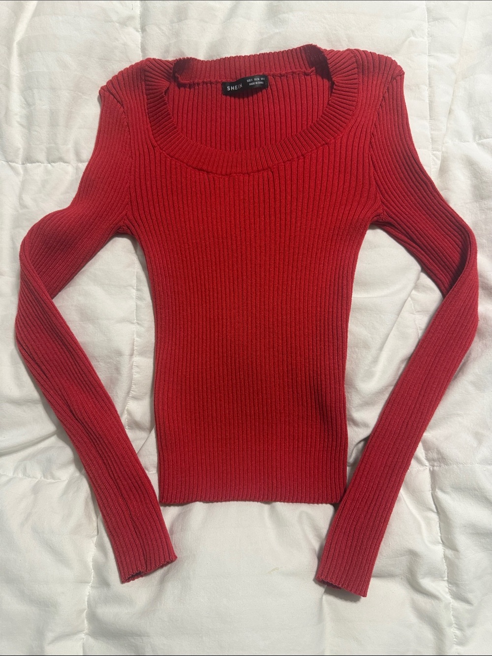 SHEIN - Red Ribbed Crewneck Sweater - Small